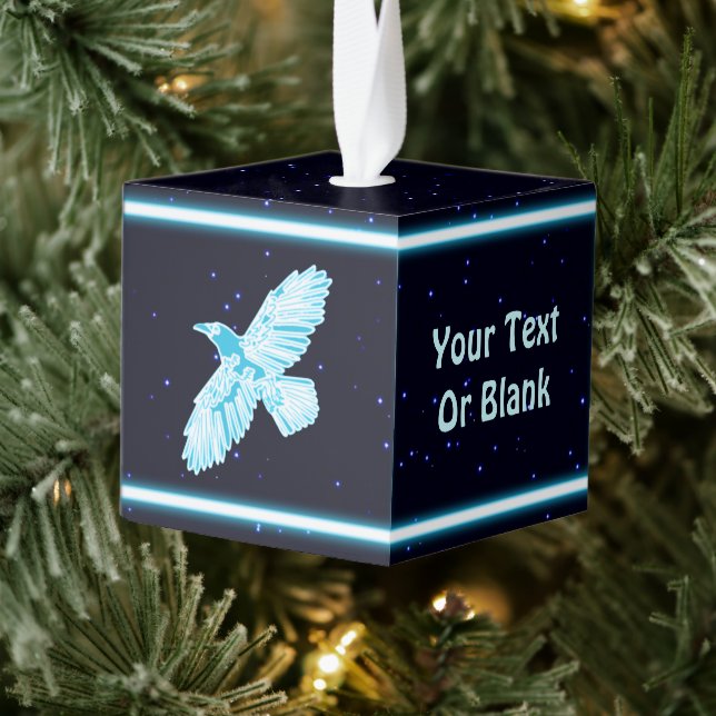 Blue Raven On Stars Cube Ornament (Tree)