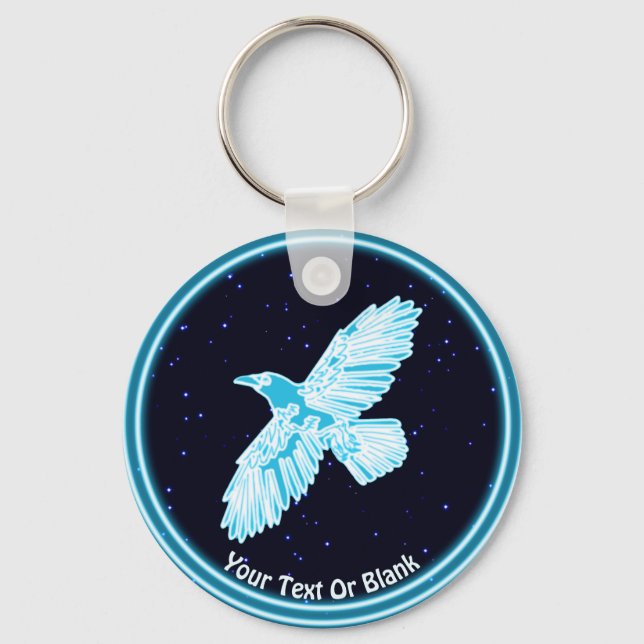 Blue Raven On Stars Keychain (Front)