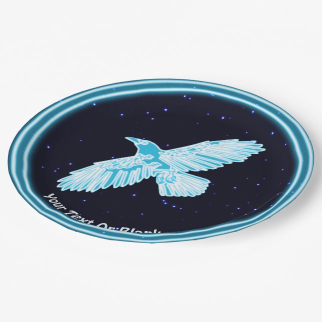 Blue Raven On Stars Paper Plates (Angled)