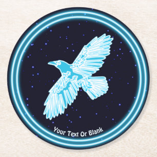 Blue Raven On Stars Round Paper Coaster