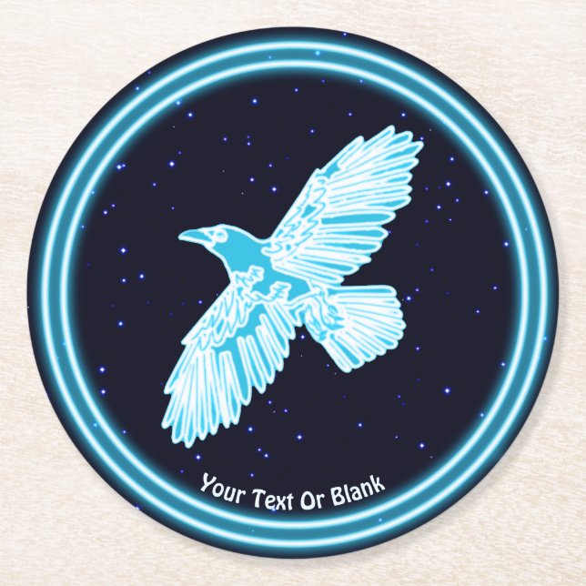 Blue Raven On Stars Round Paper Coaster (Front)