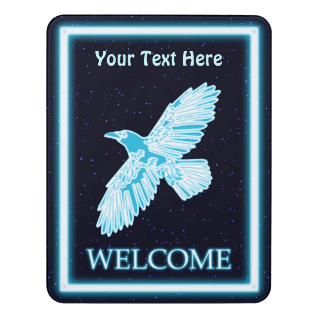 Blue Raven On Stars - Welcome Door Sign (Contemporary Vert)