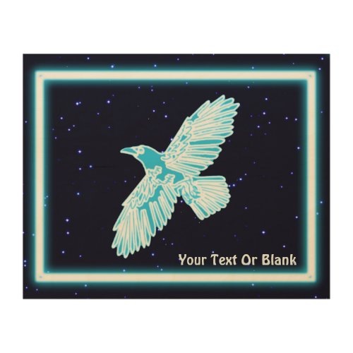 Blue Raven On Stars Wood Wall Art