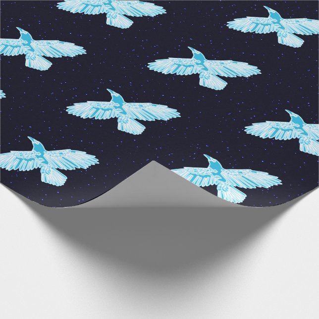Blue Raven On Stars Wrapping Paper (Corner)