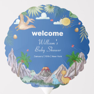 Blue Rawr Volcano Mountain Dinosaur Baby Shower Balloon