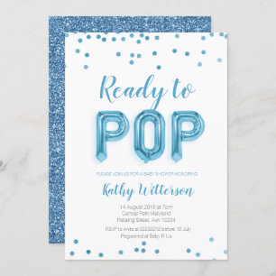Blue Ready to Pop baby shower invitation