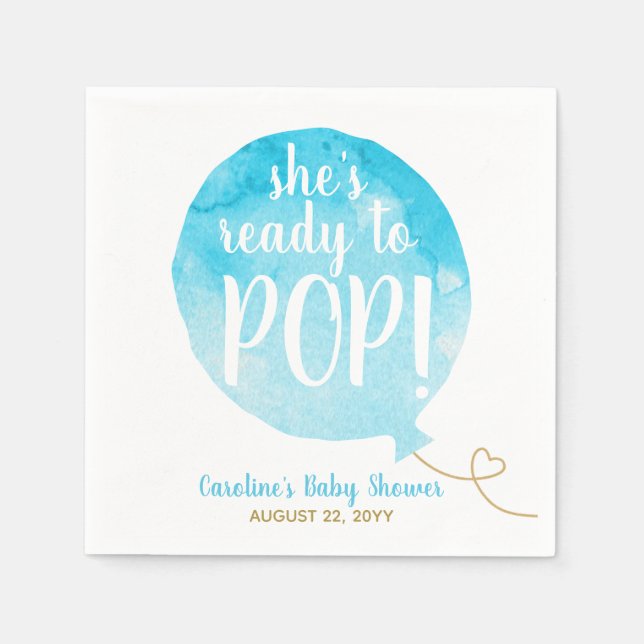 Blue Ready to Pop Balloon Baby Boy Shower Napkins (Front)