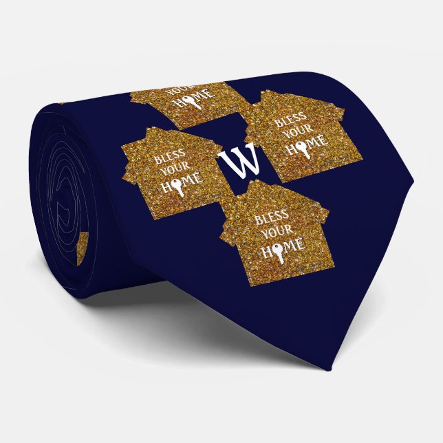  Blue Real Estate BLESS YOUR HOME Glitter Monogram Neck Tie (Rolled)