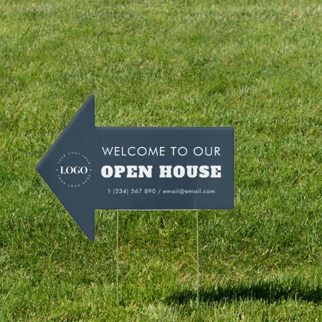 Blue Real Estate Business Logo Welcome Open House Sign (Insitu)