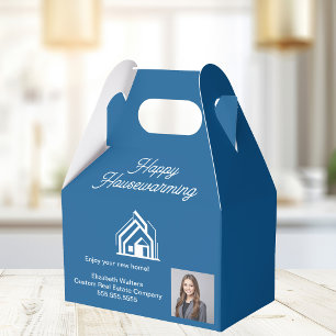 Blue Real Estate Company Agent Photo Customized Favor Boxes