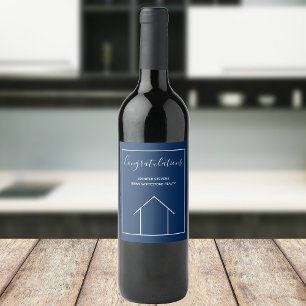Blue Real Estate Company Custom House Marketing Wine Label