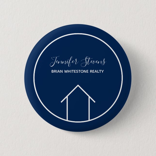 Blue Real Estate Company Custom Name Tag Button (Front)
