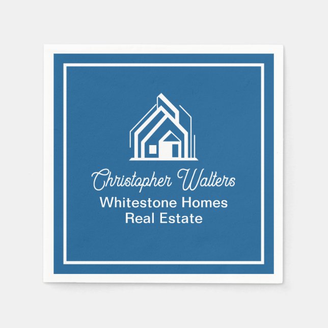 Blue Real Estate Company Custom Realtor Party Napkins (Front)