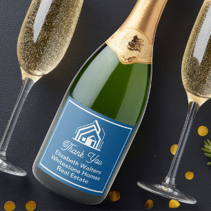 Blue Real Estate Company Customized Realtor Sparkling Wine Label