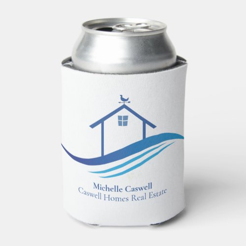 Blue Real Estate Company Home Modern Logo Custom Can Cooler