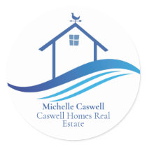 Blue Real Estate Company Home Modern Logo Custom Classic Round Sticker