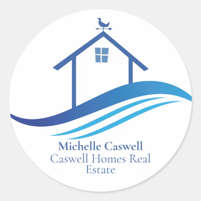 Blue Real Estate Company Home Modern Logo Custom Classic Round Sticker