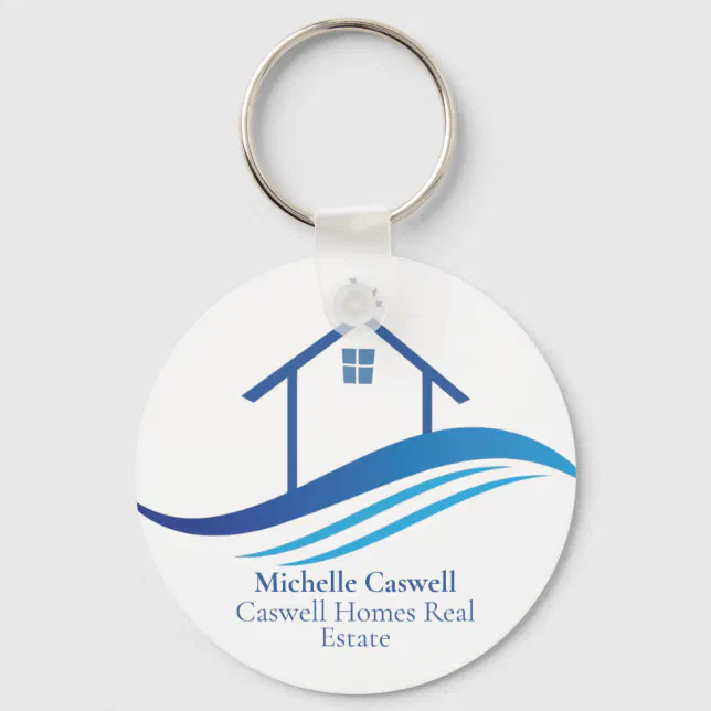 Blue Real Estate Company Home Modern Logo Custom Keychain | Zazzle