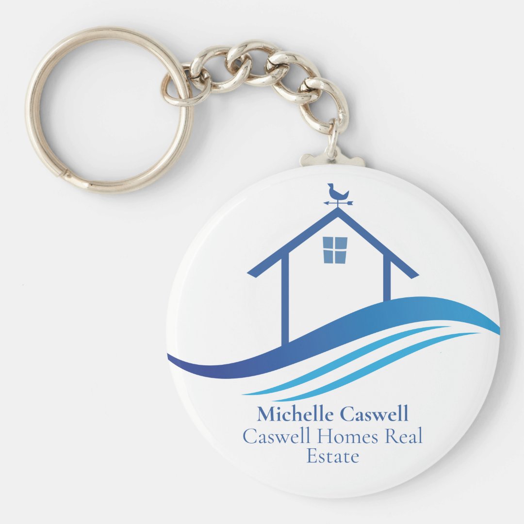 Blue Real Estate Company Home Modern Logo Custom Keychain | Zazzle