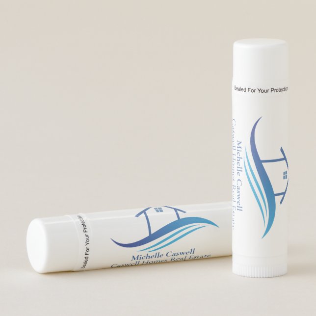 Blue Real Estate Company Home Modern Logo Custom Lip Balm (Front)