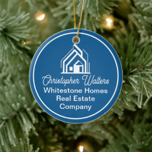 Blue Real Estate Company Personalized Realtor Ceramic Ornament