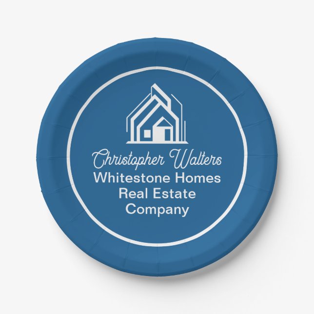 Blue Real Estate Company Personalized Realtor Paper Plates (Front)