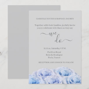 Blue Real Roses Flowers Gray Elegant We Do Wedding Invitation