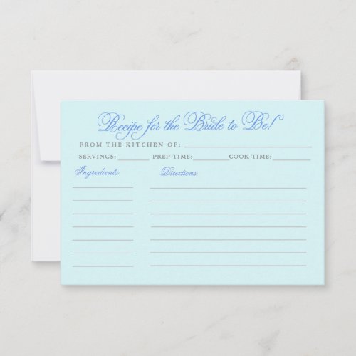 Blue Recipe for the Bride to be Bridal Shower Card