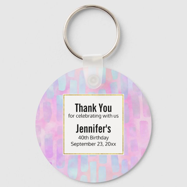 Blue Rectangle Shapes on Pink Background Favor Keychain (Front)