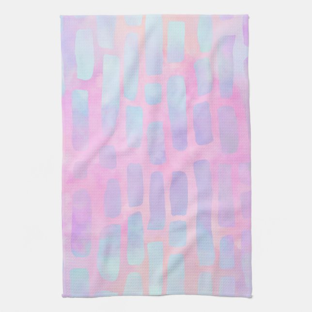 Blue Rectangle Shapes on Pink Background  Kitchen Towel (Vertical)