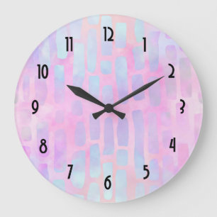 Blue Rectangle Shapes on Pink Background Large Clock