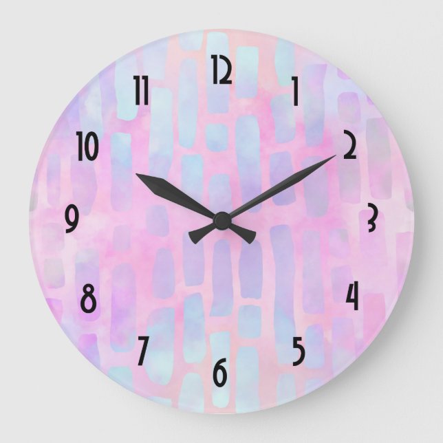 Blue Rectangle Shapes on Pink Background  Large Clock (Front)