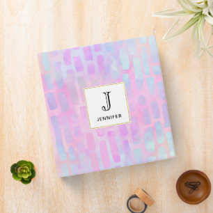 Blue Rectangle Shapes on Pink Background Monogram 3 Ring Binder