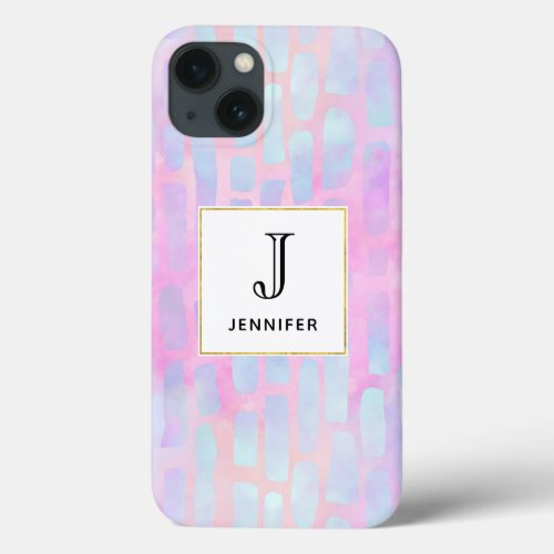 Blue Rectangle Shapes on Pink Background Monogram iPhone 13 Case