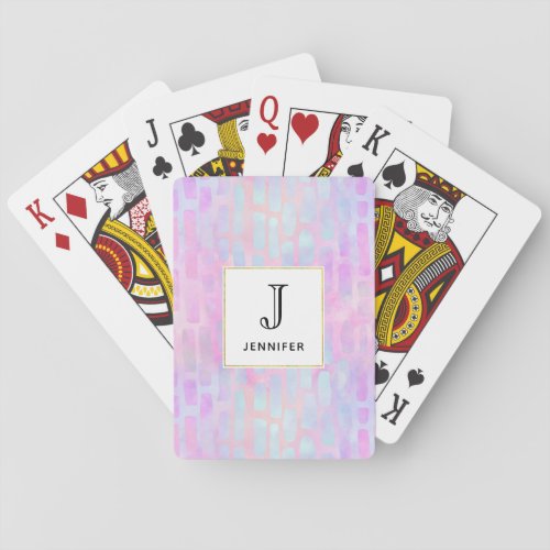 Blue Rectangle Shapes on Pink Background Monogram Poker Cards