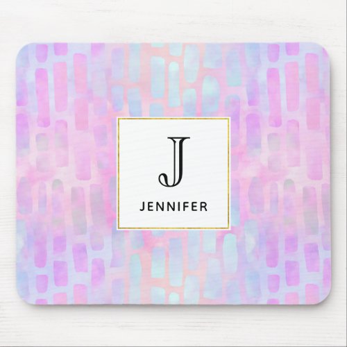 Blue Rectangle Shapes on Pink Background Mouse Pad