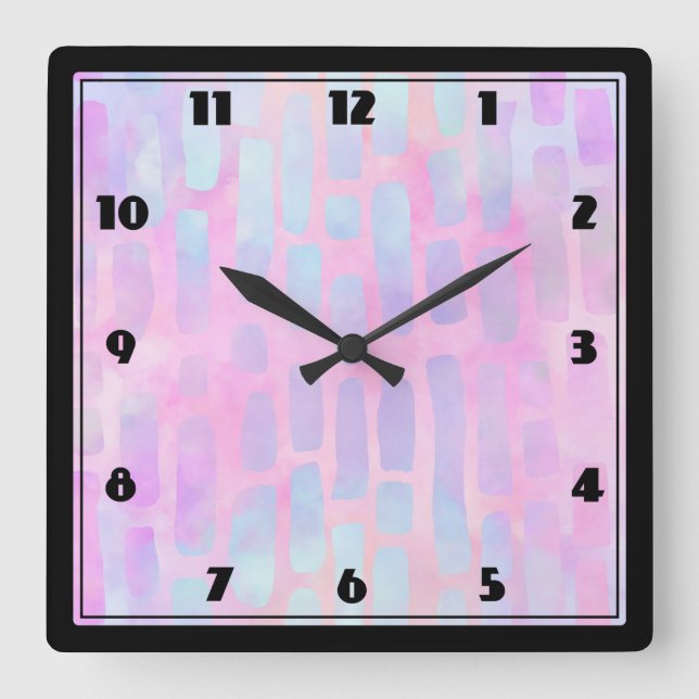 Blue Rectangle Shapes on Pink Background Square Wall Clock (Front)