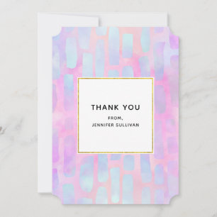 Blue Rectangle Shapes on Pink Background Thank You Card