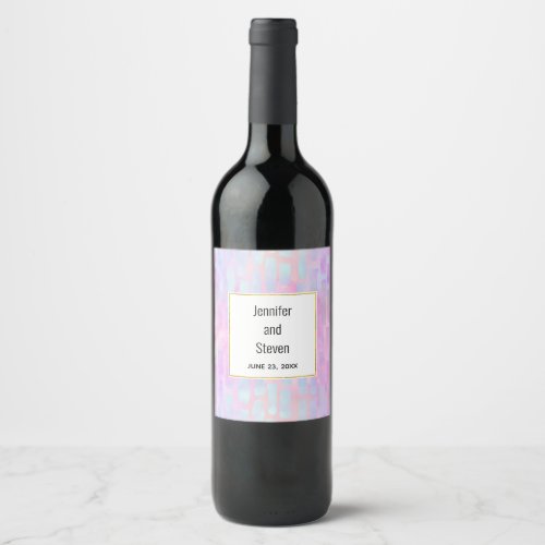 Blue Rectangle Shapes on Pink Background Wedding Wine Label