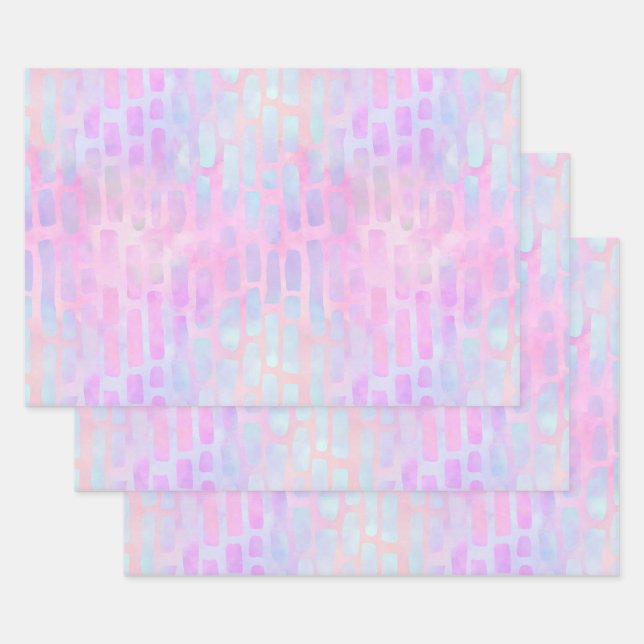 Blue Rectangle Shapes on Pink Background  Wrapping Paper Sheets (Set)
