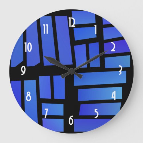 Blue Rectangular Tiles on a Black background Large Clock