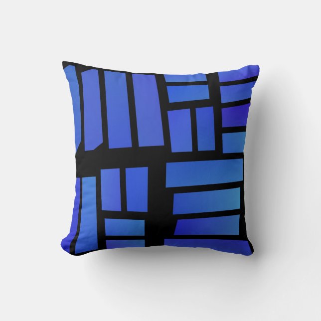 Blue Rectangular Tiles on a Black background Throw Pillow (Front)