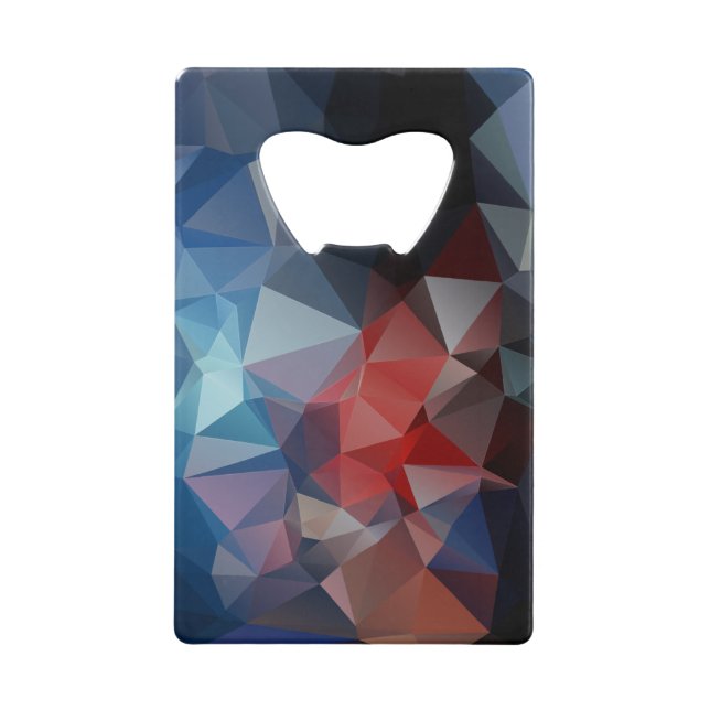 Blue Red Abstract Pyramid Pattern Credit Card Bottle Opener (Front)