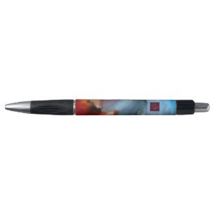 Blue Red Abstract Waves Monogram Pen