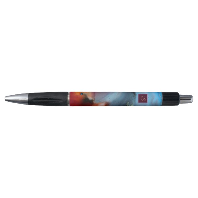 Blue Red Abstract Waves Monogram Pen (Front)