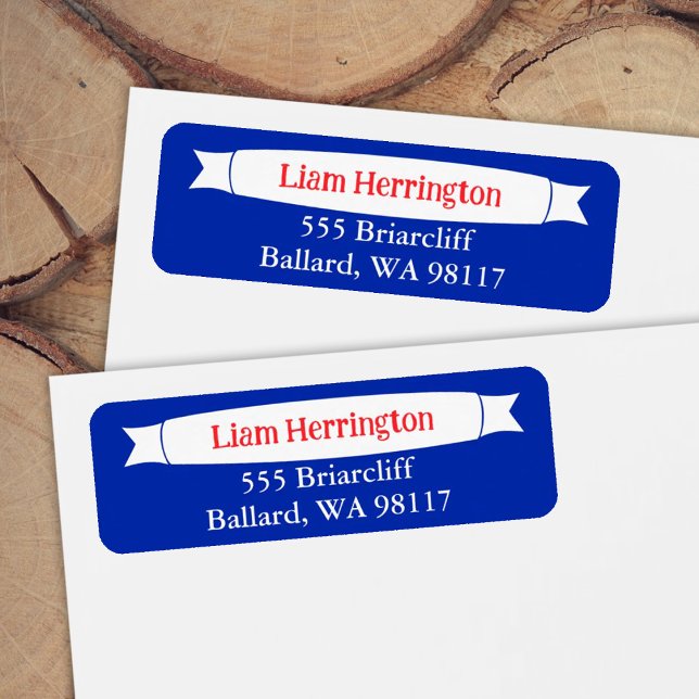 Blue & Red Address Label with Banner (red white and blue address labels )