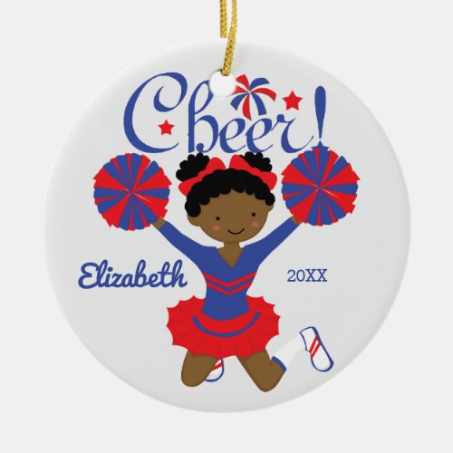 Blue  Red African American Cheerleader Ornament