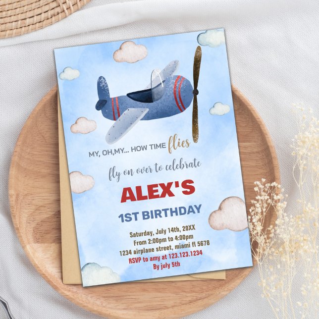 Blue Red Airplane Birthday Invitations (Blue Red Airplane Birthday Invitations)