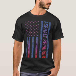 Blue Red American Flag Asphalt Repairer T-Shirt