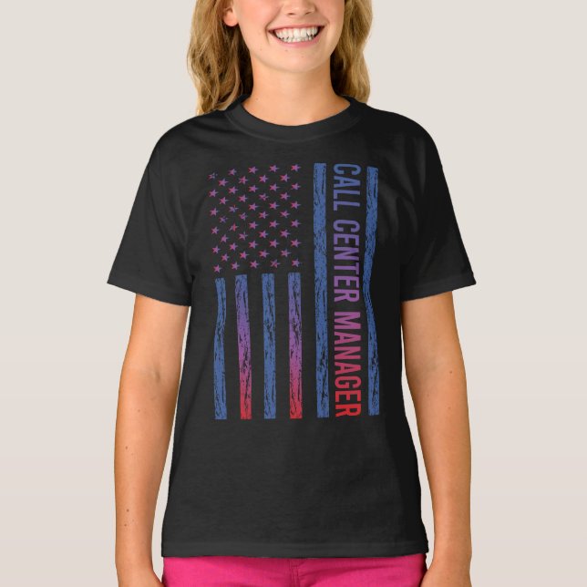 Blue Red American Flag Call Center Manager T-Shirt (Front)